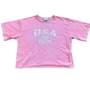 Vintage 90's Crop Top Womens M Pink Stripes Sporty Preppy Made in USA